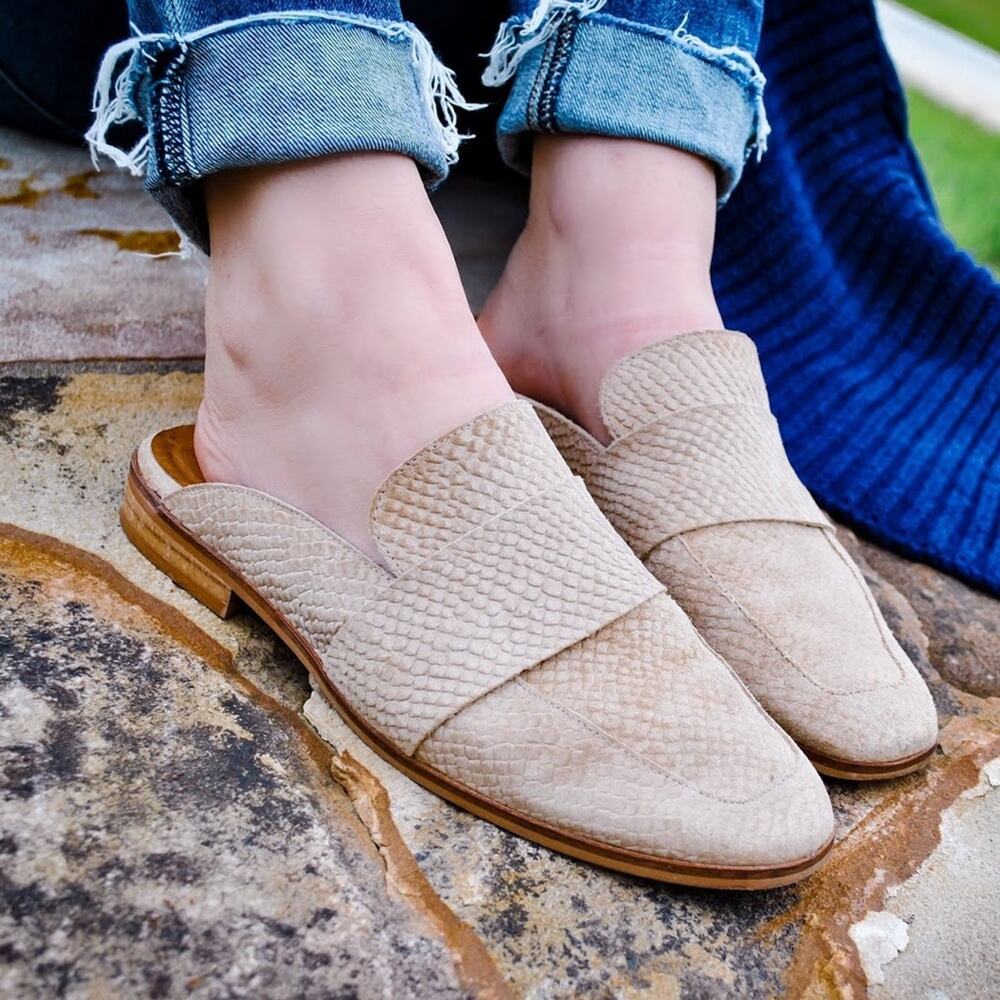 Free People Taupe Textured Slide Loafers